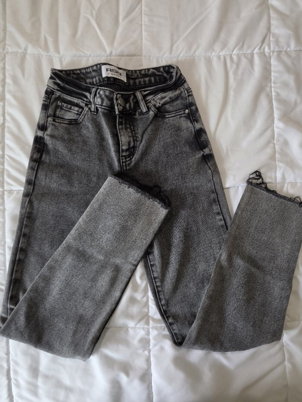RSQ Women's Charcoal Skinny Jeans with Raw Lace Hem